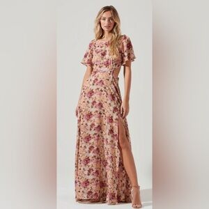 Astr the Label Katrina Floral Cutout Flutter Sleeve Maxi Dress